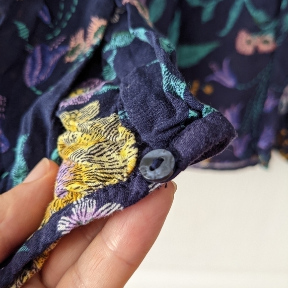 Old navy 100% rayon viscose green blue lace front floral shirt blouse top Medium - Picture 6 of 7